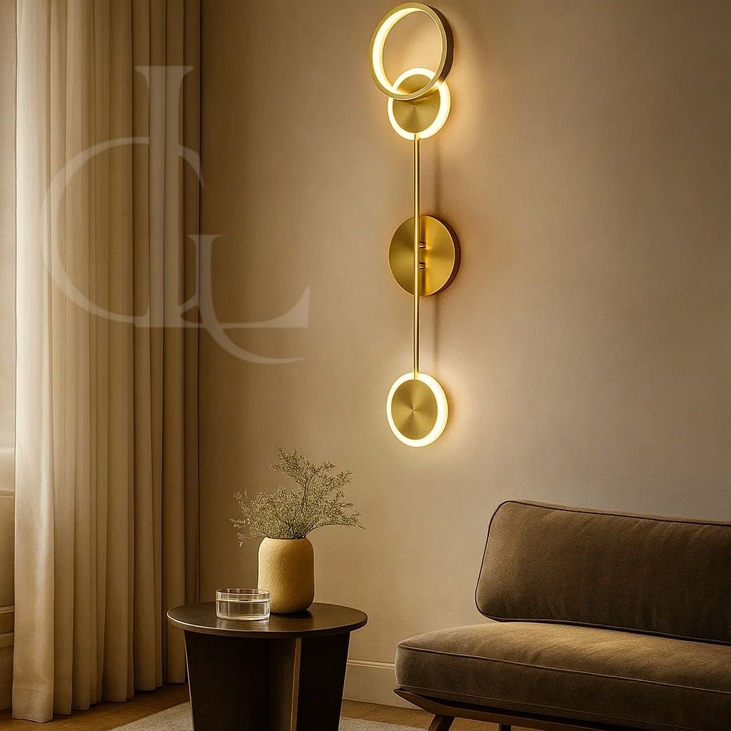600MM LED Gold Long 3 Rings Wall Light